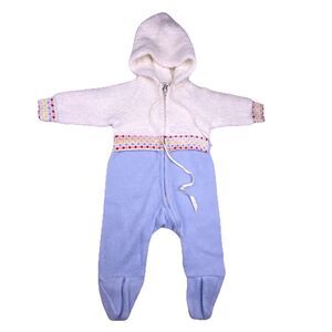 VTG Carter’s Retro White/Blue Fleece Hooded Bunting Footed Sz Small to 15 lbs